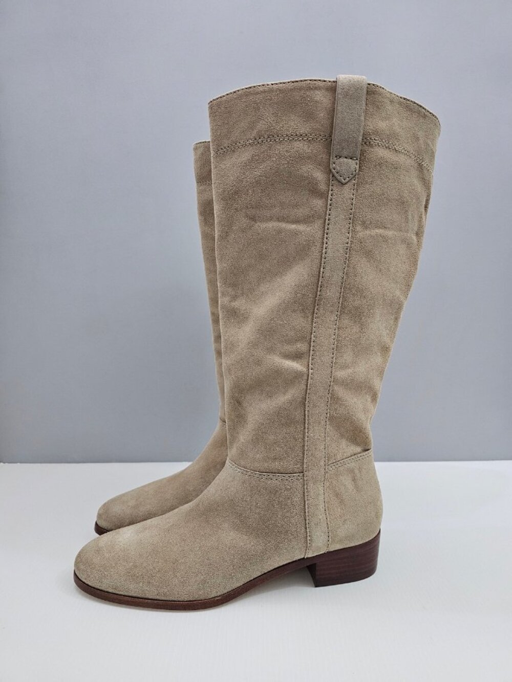 Veronica Beard Dwyer Wide Calf Knee High Riding Boots Sand Leather Pull On 7.5